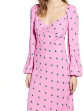 AFRM | Pink Long-Sleeve Sweetheart Neck Dress